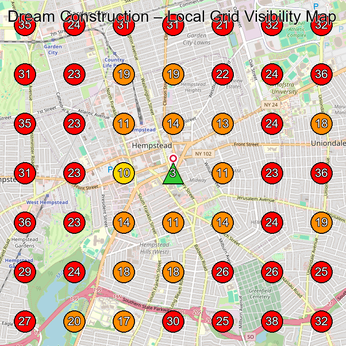 Dream Construction GeoGrid visibility map for Construction Company in Hempstead